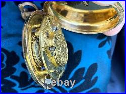 Circa 1795 Gilt Bronze London Verge Fusee Watch With Pair Case & Bullseye Glass