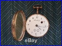 Circa 1800 FUSEE Pocket Watch w Jeweled and Enamel Case Signed Berthod A Geneve