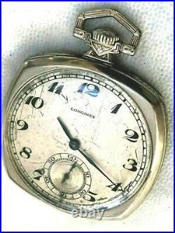 Circa 1925longines17 Jewelwhite Gold Rare Cushion Case Pocket Watch