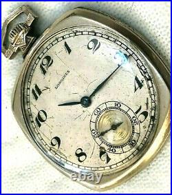 Circa 1925longines17 Jewelwhite Gold Rare Cushion Case Pocket Watch