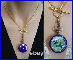 Cobalt Blue Guilloche Guilloche Enamel Swiss Pocket Watch Case & 14K Gold Filled