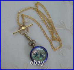 Cobalt Blue Guilloche Guilloche Enamel Swiss Pocket Watch Case & 14K Gold Filled