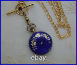 Cobalt Blue Guilloche Guilloche Enamel Swiss Pocket Watch Case & 14K Gold Filled