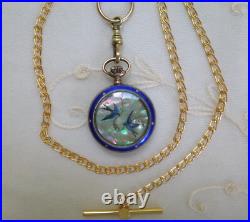 Cobalt Blue Guilloche Guilloche Enamel Swiss Pocket Watch Case & 14K Gold Filled