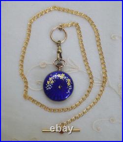 Cobalt Blue Guilloche Guilloche Enamel Swiss Pocket Watch Case & 14K Gold Filled