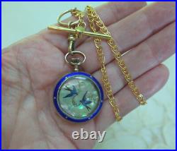 Cobalt Blue Guilloche Guilloche Enamel Swiss Pocket Watch Case & 14K Gold Filled