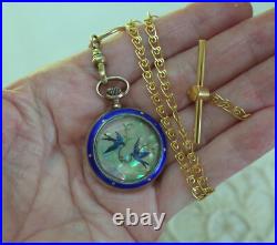Cobalt Blue Guilloche Guilloche Enamel Swiss Pocket Watch Case & 14K Gold Filled
