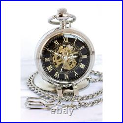 Coin Pocket Watch Skeleton Quartz Movement Silver Walking Liberty Half