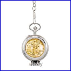 Coin Pocket Watch Skeleton Quartz Movement Silver Walking Liberty Half