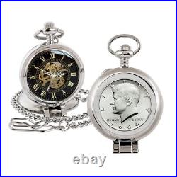 Coin Pocket Watch with Skeleton Quartz Movement 1964 Silver JFK Half Dollar