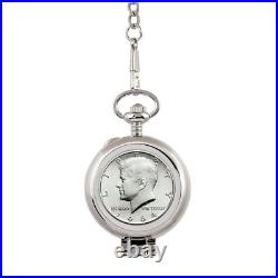 Coin Pocket Watch with Skeleton Quartz Movement 1964 Silver JFK Half Dollar