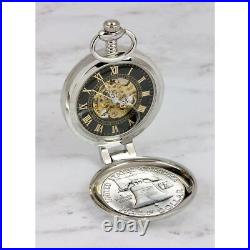 Coin Pocket Watch with Skeleton Quartz Movement Silver Franklin Half Dollar
