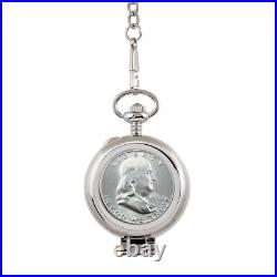 Coin Pocket Watch with Skeleton Quartz Movement Silver Franklin Half Dollar