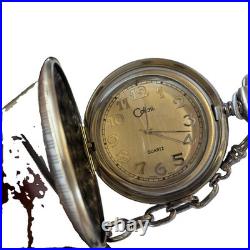 Colibri Quartz Pocket Watch Blue Dial Silver Full Hunter with Box