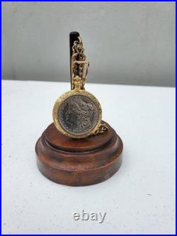 Collectible Morgan Silver Dollar Pocket Watch with Chain and Case