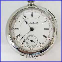 Columbus 18s 13j Silver Case Roman numeral Dial Keywind Running Red Dial Ring