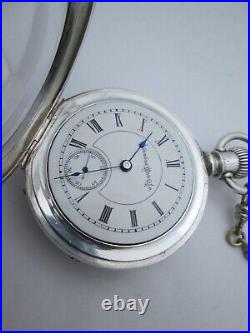 Columbus 18s Pocket Watch withChain Chicago 5 Oz Coin Silver Case