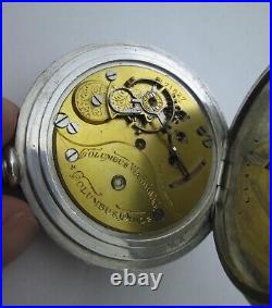 Columbus 18s Pocket Watch withChain Chicago 5 Oz Coin Silver Case