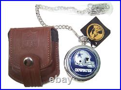 Danbury Mint Dallas Cowboys NFL Pocket Watch with Chain Pocket Leather Case New