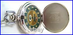 Danbury Mint Green Bay Packers NFL Pocket Watch with Chain Pocket Leather Case New