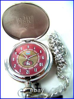 Danbury Mint San Francisco 49ers NFL Pocket Watch Chain Pocket Leather Case New