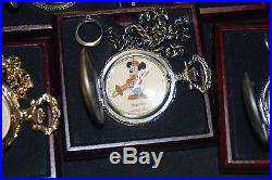 Disney Pocket Watch Collection In Wooden Case Rare Set Ap/5000 (artist's Proof)