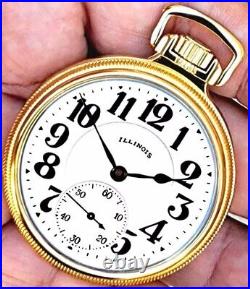 Display Back Gold Plated Case SIXTY HOUR Pocket Watch ILLINOIS Bunn Special