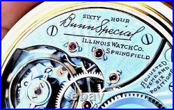 Display Back Gold Plated Case SIXTY HOUR Pocket Watch ILLINOIS Bunn Special