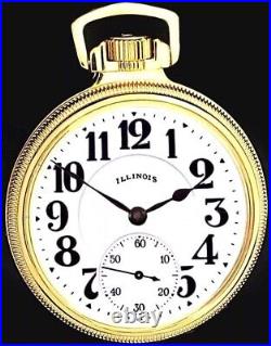 Display Back Gold Plated Case SIXTY HOUR Pocket Watch ILLINOIS Bunn Special