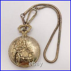 Double Hunter Manual Wind Pocket Watch Classic Car Engraved Used