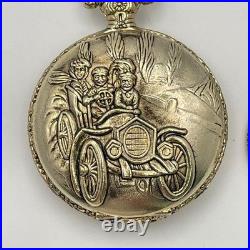 Double Hunter Manual Wind Pocket Watch Classic Car Engraved Used