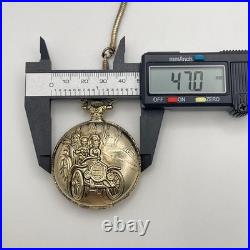 Double Hunter Manual Wind Pocket Watch Classic Car Engraved Used