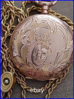Dueber Engraved Pocket Watch Case Long Chain