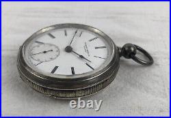 EARLY Ca1879 Rockford 18s Key Wind & Set Pocket Watch Sterling Silver Case READ