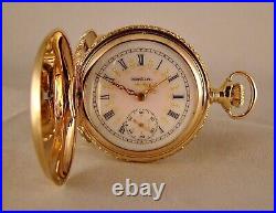 ELGIN 17j 14k SOLID GOLD WITH DIAMOND HUNTER CASE FANCY DIAL POCKET WATCH