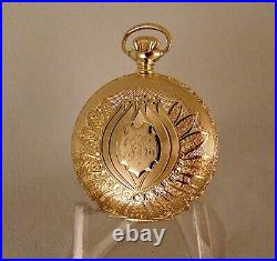 ELGIN 17j 14k SOLID GOLD WITH DIAMOND HUNTER CASE FANCY DIAL POCKET WATCH