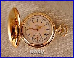 ELGIN 17j 14k SOLID GOLD WITH DIAMOND HUNTER CASE FANCY DIAL POCKET WATCH