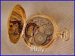 ELGIN 17j 14k SOLID GOLD WITH DIAMOND HUNTER CASE FANCY DIAL POCKET WATCH