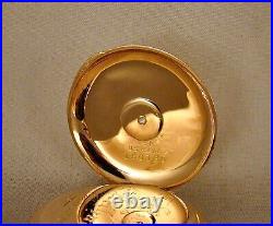 ELGIN 17j 14k SOLID GOLD WITH DIAMOND HUNTER CASE FANCY DIAL POCKET WATCH