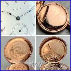 ELGIN Antique Pocket Watch 1907 Rare Item good operation Gold Hunter Case