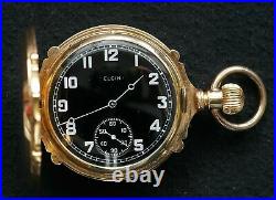 ELGIN Box Hinge Hunter Case 18k Solid Gold Pocket Watch Black Dial 16s Grade 86