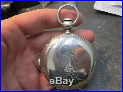 ELGIN LARGE SIZE COIN SILVER HUNTERS CASE KEY WIND & SET RUNNING POCKETWATCH