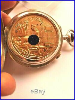 EROTIC POCKET WATCH QUARTER REPEATER DIAMETER 54mm. SILVER CASE(check link video)