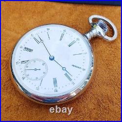 Early E. Leonville Locle Swiss Pocket Watch, Silverode Case, MINT Condition