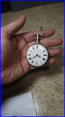 Early english fusee sterling silver pair cased verge movement pocket watch