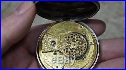 Early english fusee sterling silver pair cased verge movement pocket watch