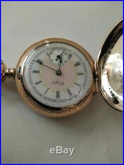 Elgin 0S. 15 jewel mint fancy dial (1910) 14K. Multi-color Diamond Hunter Case