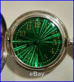 Elgin 0S(1904) 7 jewels fancy green dial multi-color Sterling silver hunter case