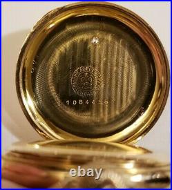 Elgin 0S. 7J. Fancy dial 14K. Multi-color diamond gold filled hunter case (1905)