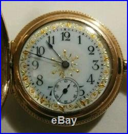 Elgin 0 size 11 jewels very fancy dial (1897) nice 14K. Gold filled hunter case